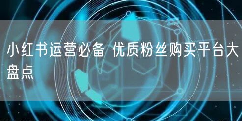 小红书运营必备 优质粉丝购买平台大盘点